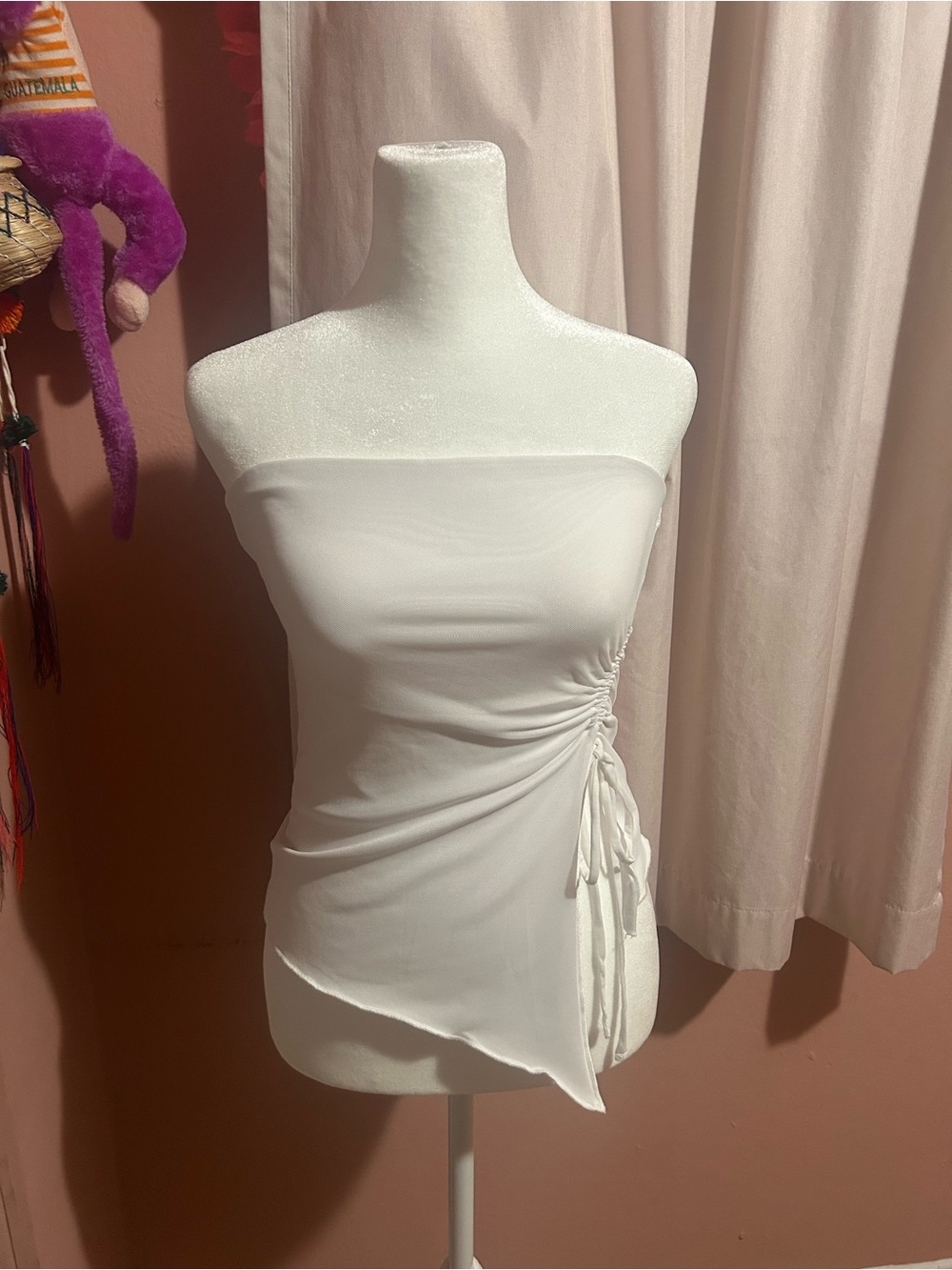 Garage White Strapless Side-Tie Ruched Camisole